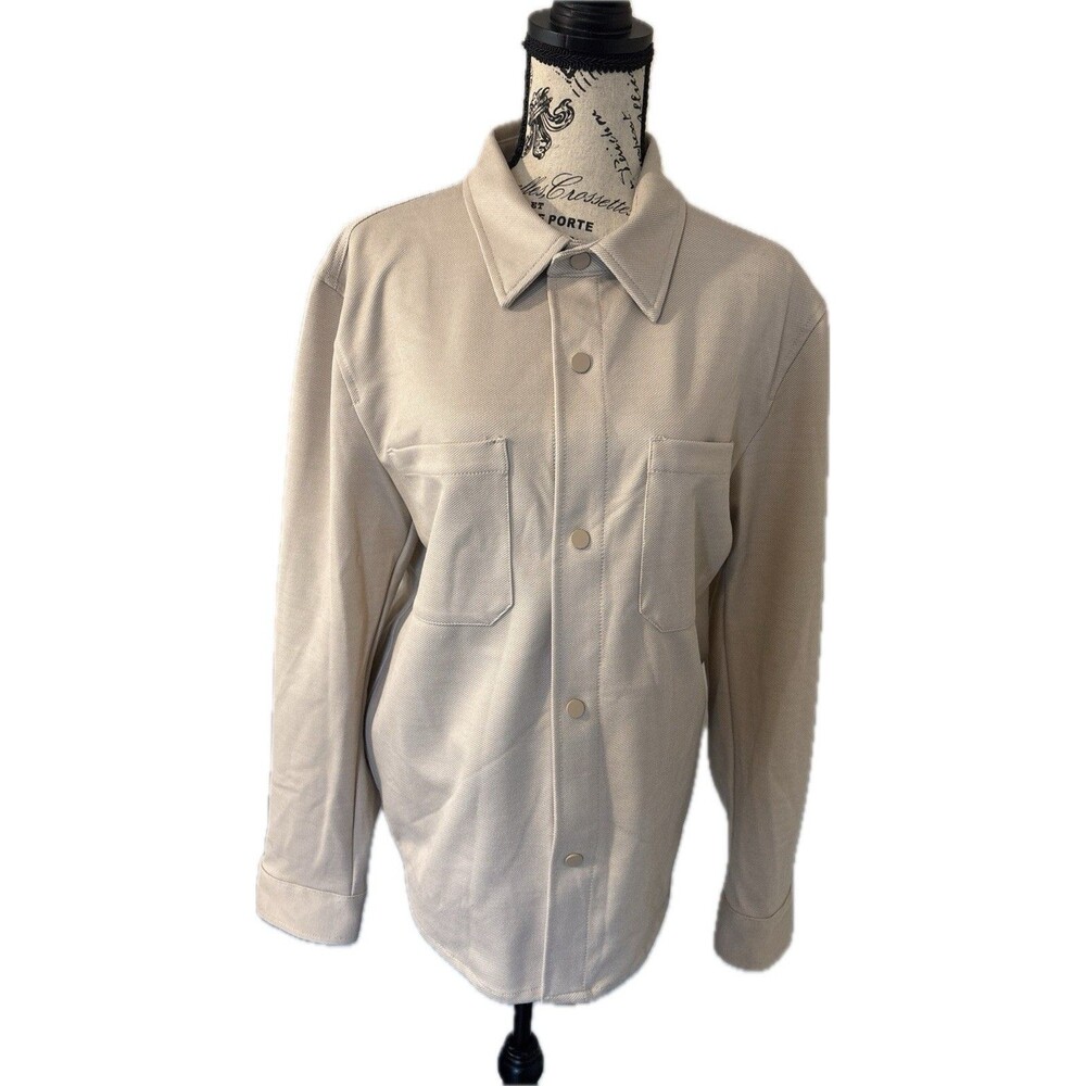 Denim & Flower Beige Snap Front Jacket Shacket Top Shirt XL Granola Cabin Core